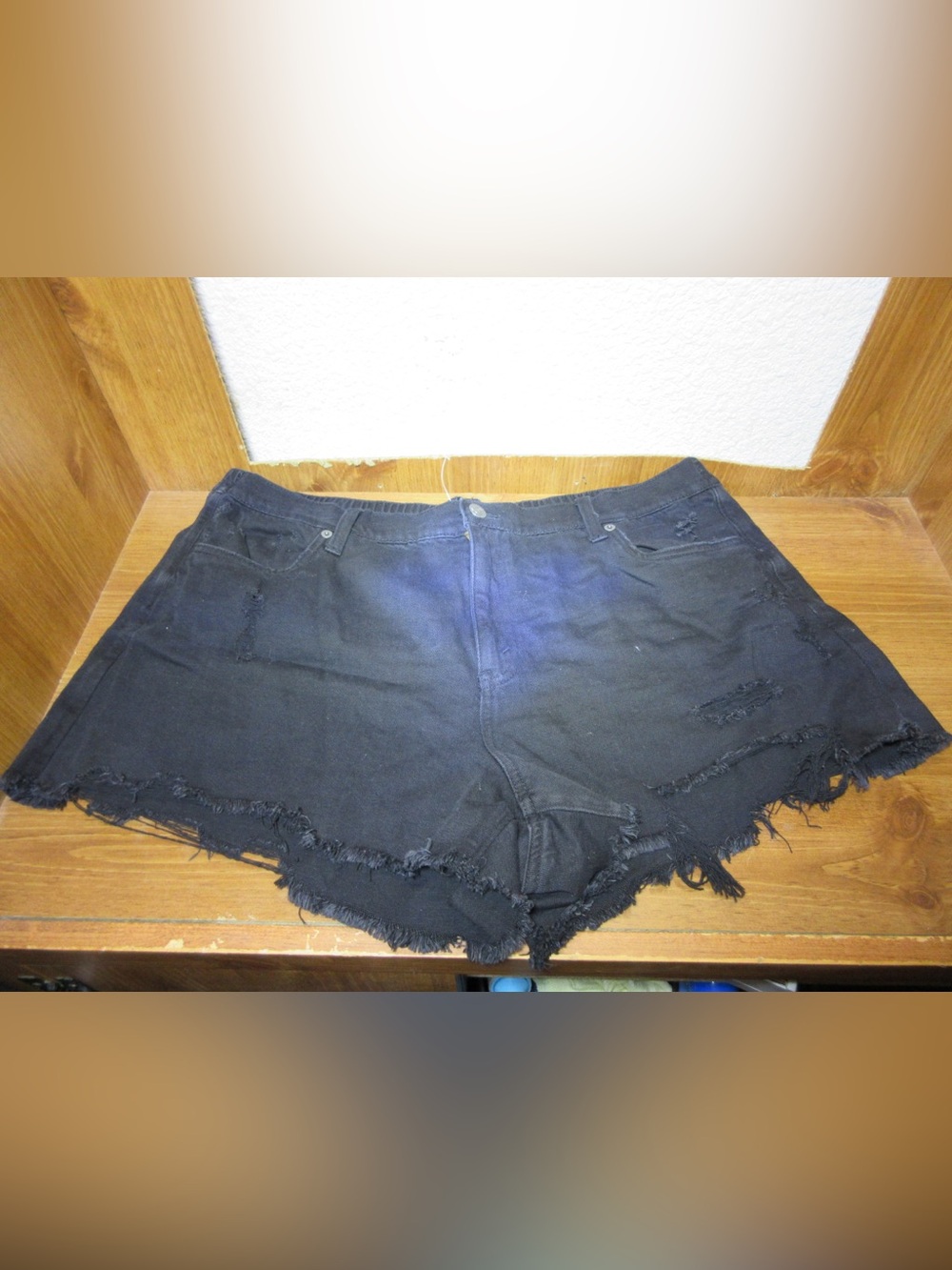 aerie Black Distressed Denim Shorts with Frayed Hem